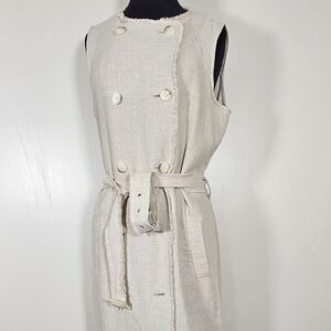 MMK Heavy Linen Shirt Dress Knee Length Belted Sleeveless Frayed Trim Belted XL
